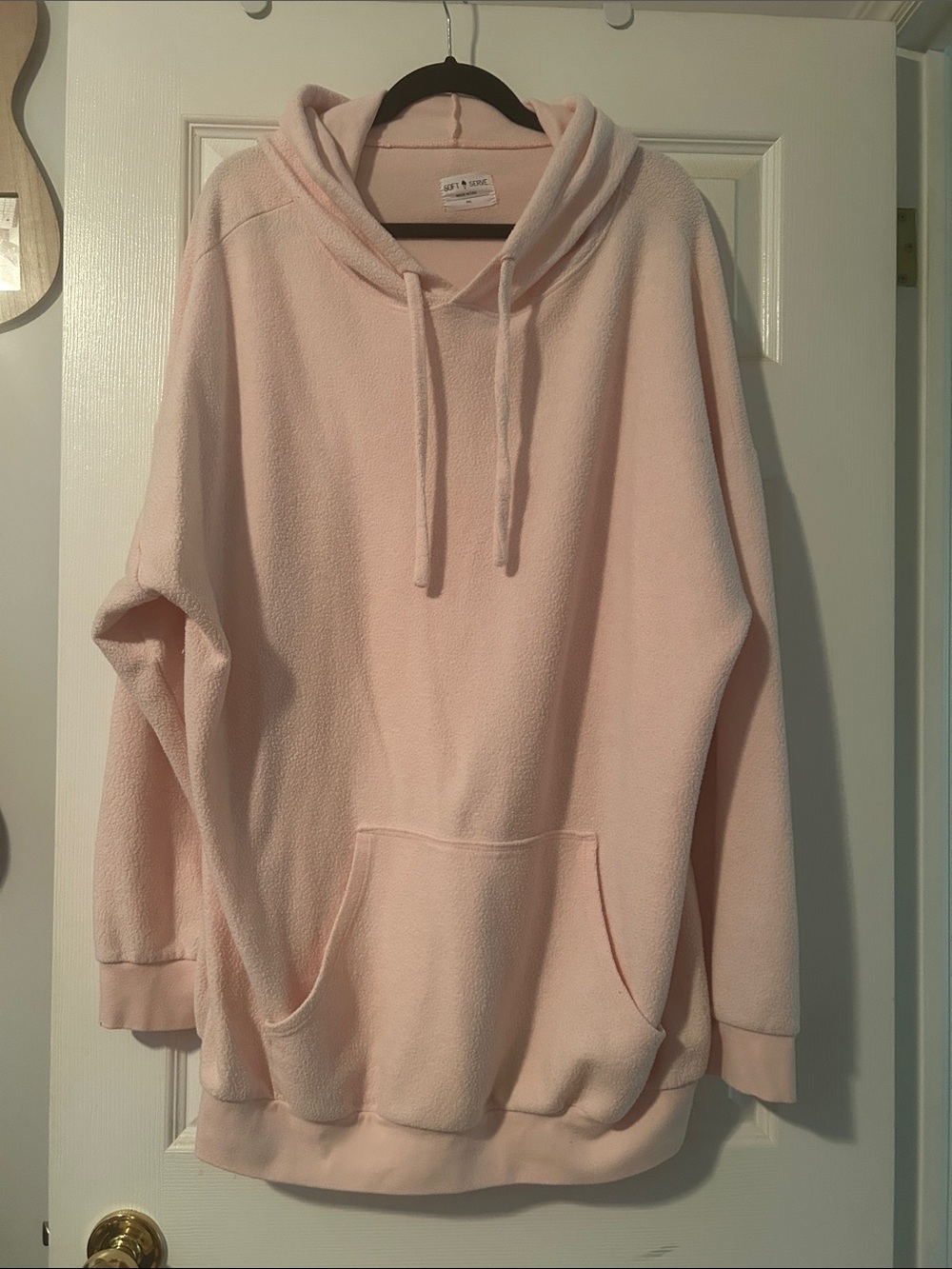 Women's Plush Hooded Pullover Sweatshirt - Light Pink